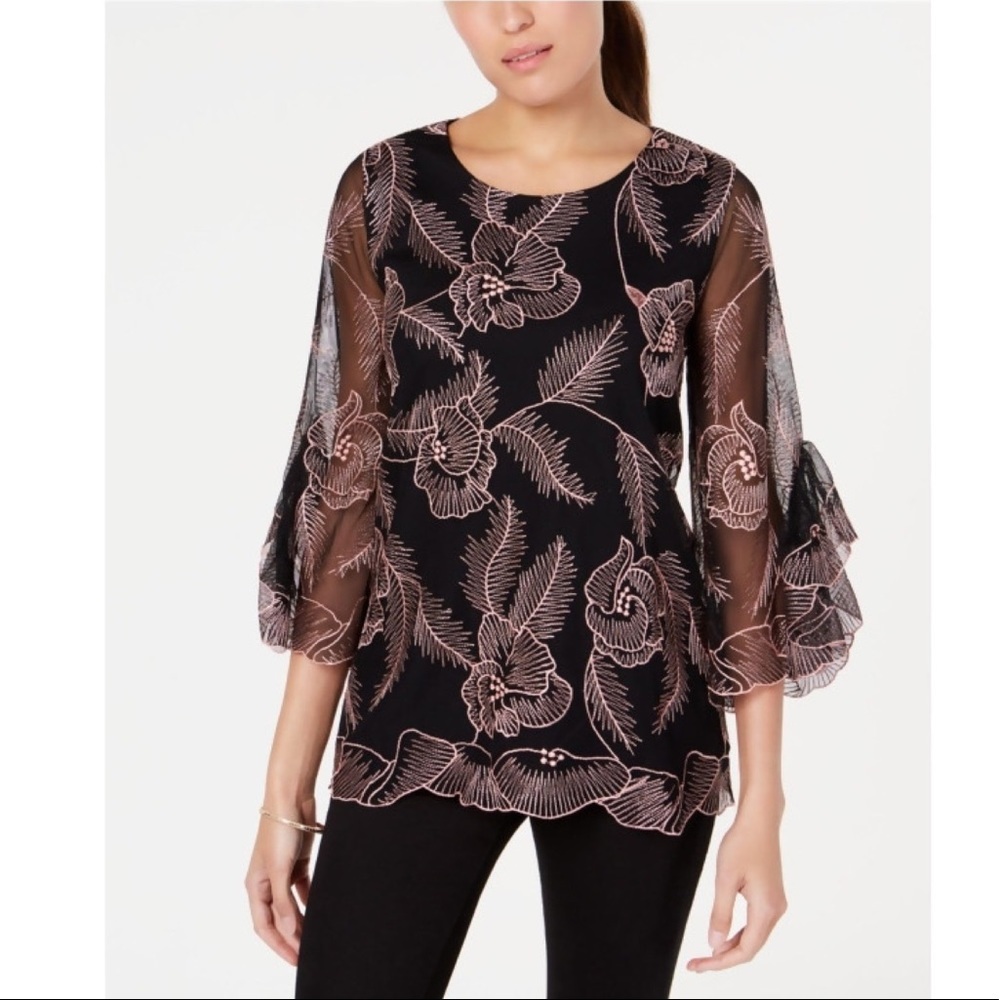 Alfani Printed Bell Sleeve Blouse Small Petite NWT